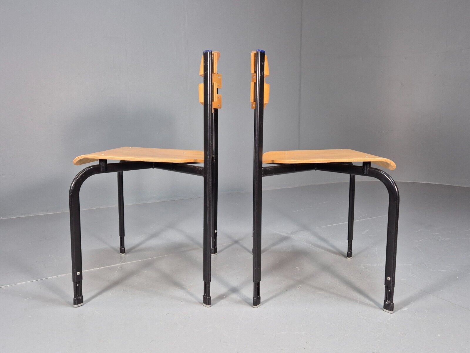 2 Vintage Danish Stacking Chairs Bent Ply Black Metal SIS 1980 Retro EB9098 MSTA - UKDK FURNITURE