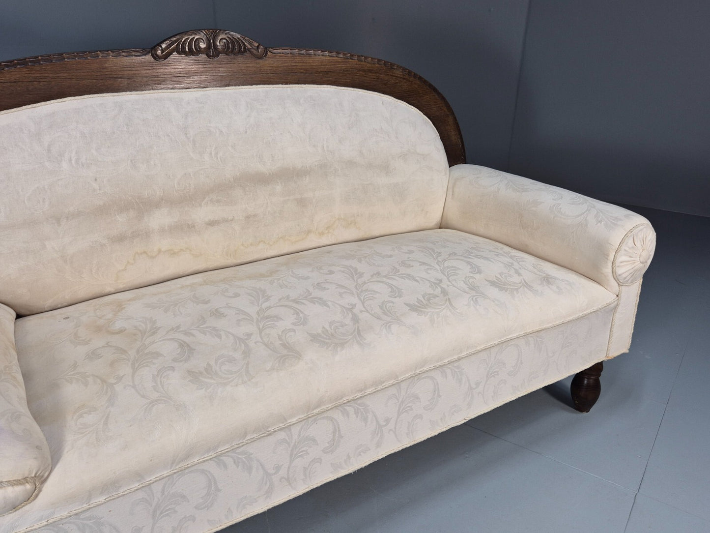 Antique Art Deco Danish Chaise Lounge Off White Mahogany Frame 1930s EB9623 VCHA - UKDK FURNITURE