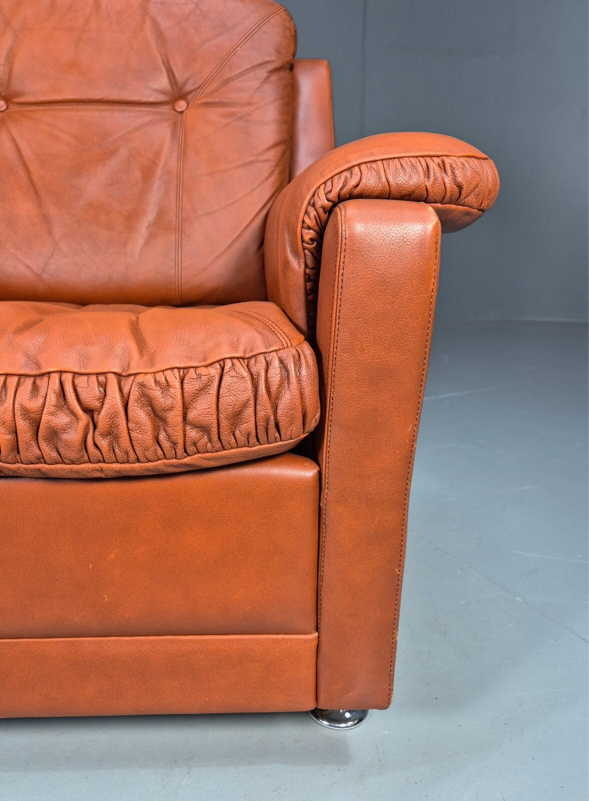 Vintage Danish Lounge Char Tan Leather 1970s Retro MCM EB8478 MNOR - UKDK FURNITURE