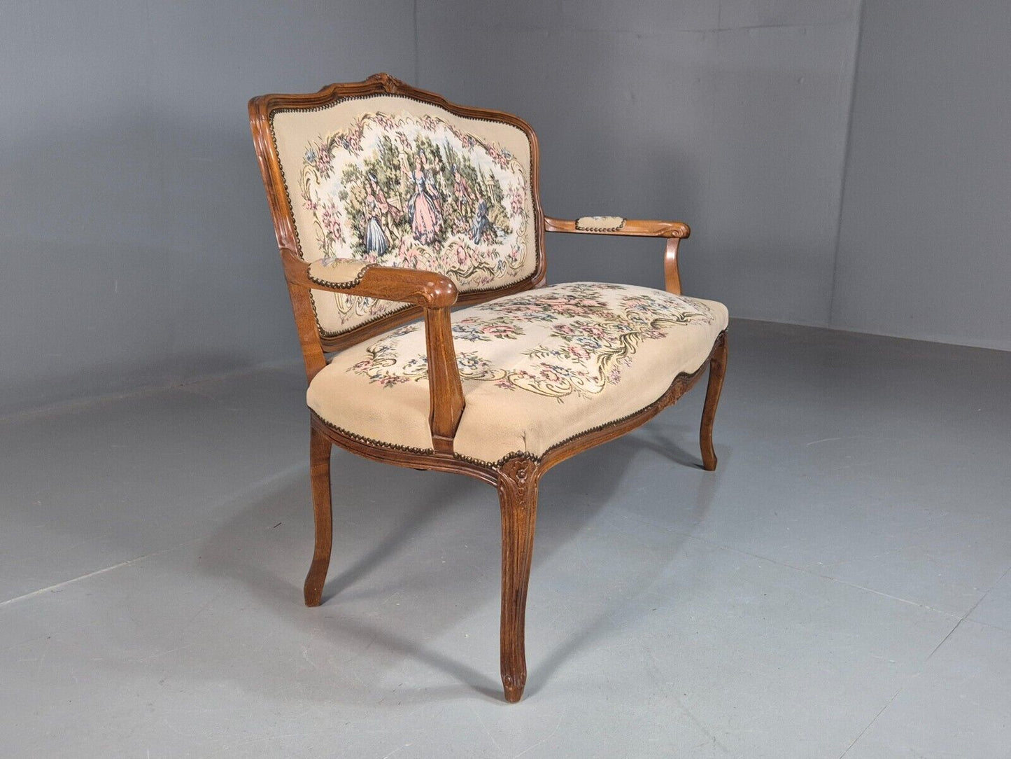 Vintage Danish 2 Seat Open Arm Sofa French Regency Style Embroidery EB8074 V2SS - UKDK FURNITURE