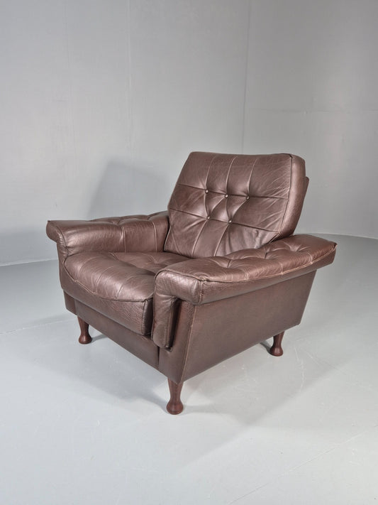 Vintage Danish Lounge Chair 1970 Leather and Vinyl Upholstery Retro EB11375 MNOR1