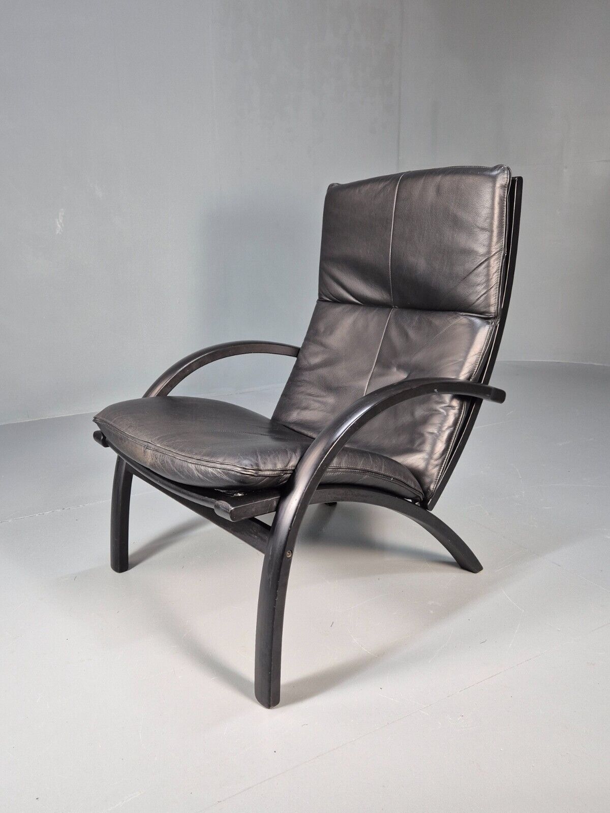Vintage Danish Bentwood Armchair Black Leather Black Frame Reclining EB8770 MBEN - UKDK FURNITURE