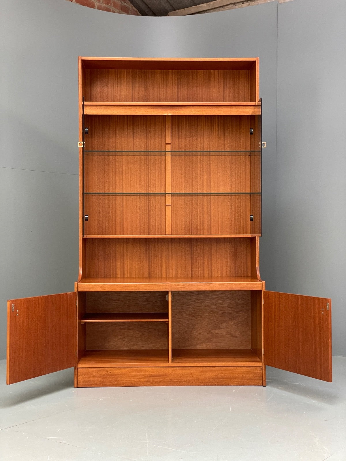 Vintage Teak Shelving Unit Cocktail Cabinet Glazed Retro 1970s EB10011 MWOO - UKDK FURNITURE