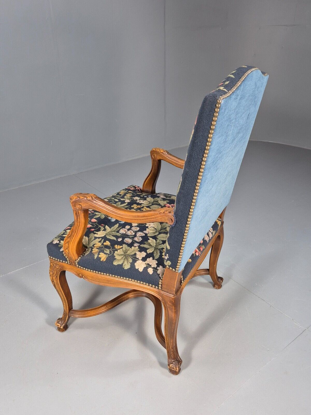 Vintage Danish Lounge Blue Floral Oak 17th Century Style EB8994 VCLO - UKDK FURNITURE
