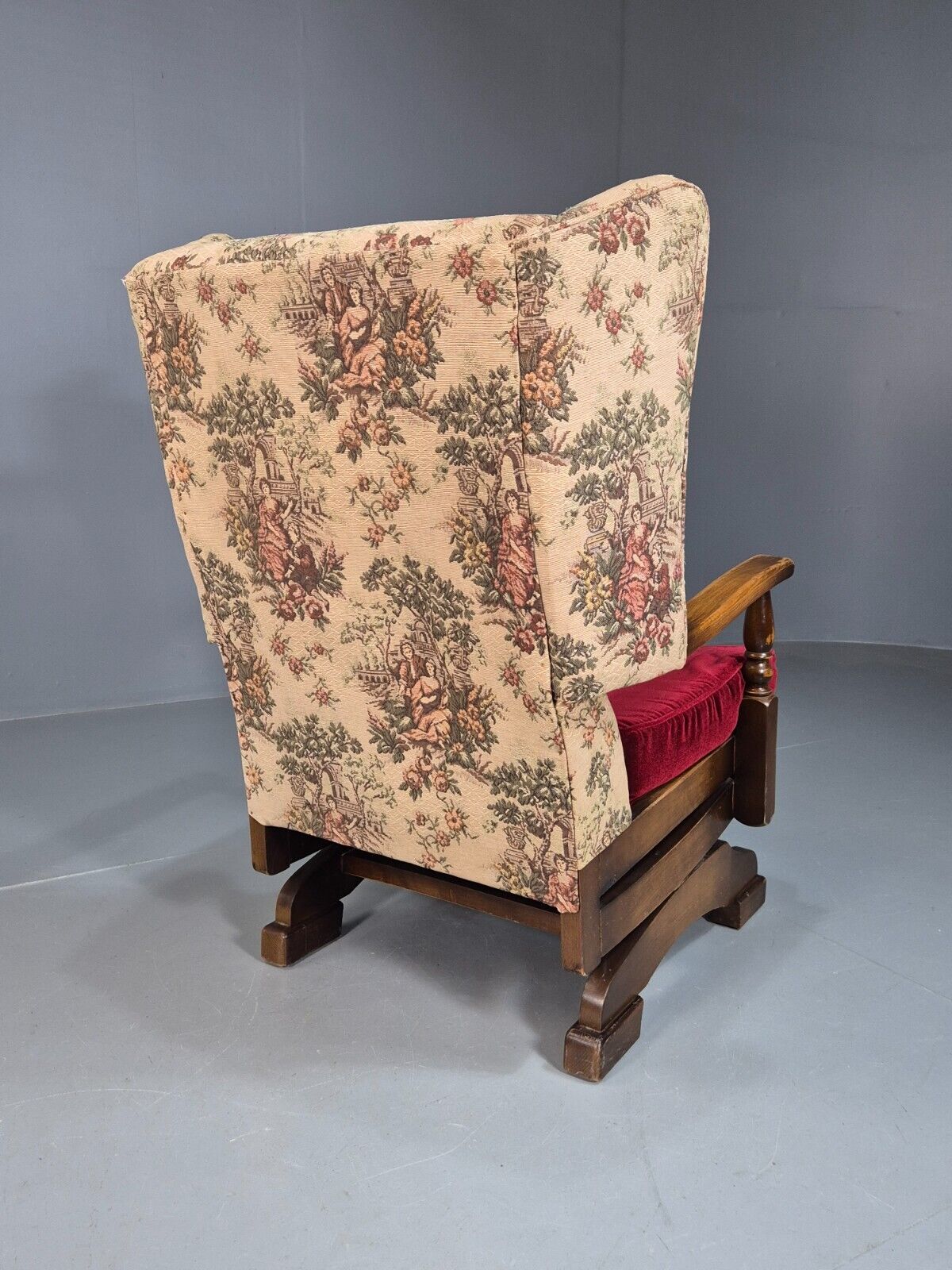 Vintage Wing Back Rocking Chair Floral Upholstery Beech Frame 1950s EB7936 MNOR - UKDK FURNITURE