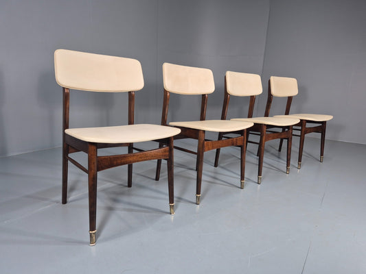 Vintage 1960s Dining Chairs Set Of 4 Dutch Off White Vinyl Brass EB10936 MDIN1