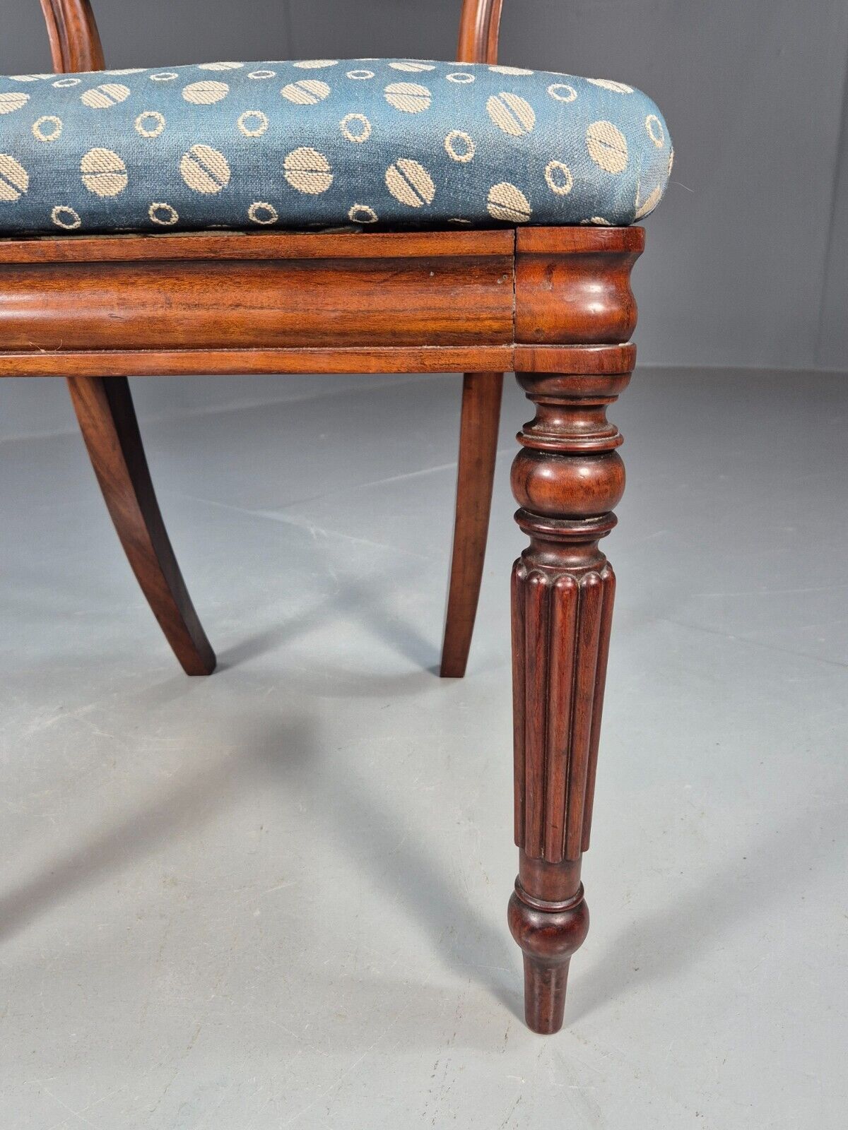 Vintage Dining Chair Blue Cotton Mahogany Victorian Antique EB8689 VDIN - UKDK FURNITURE
