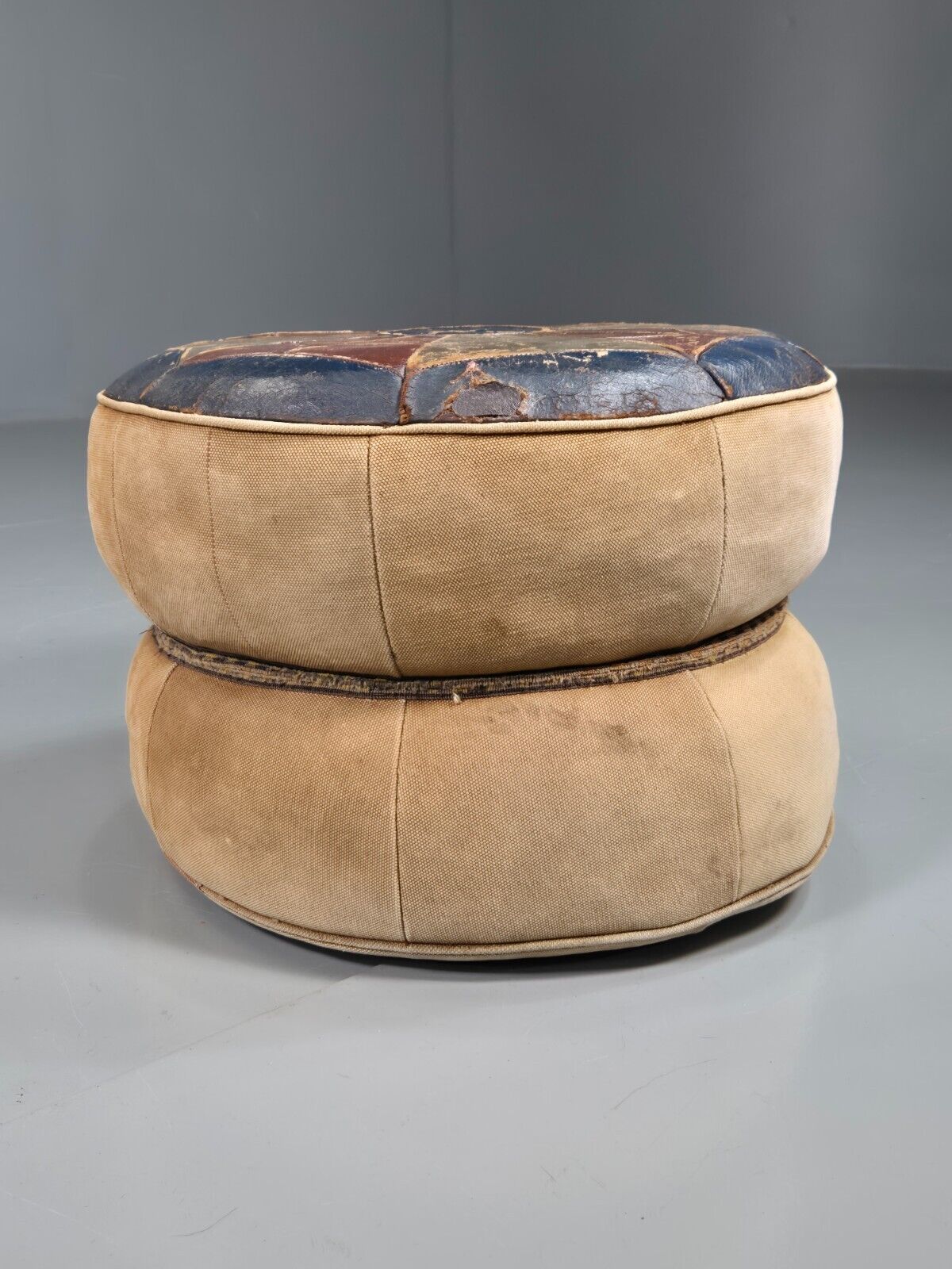 Vintage Leather Footstool Pouffe Suede 1960s Retro EB7584 MFOO - UKDK FURNITURE