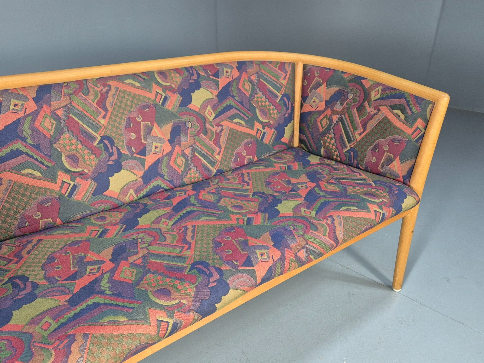 Vintage 2 Seater Sofa Curved Beech Frame Multicoloured 1980s Danish EB9290 M2SS - UKDK FURNITURE