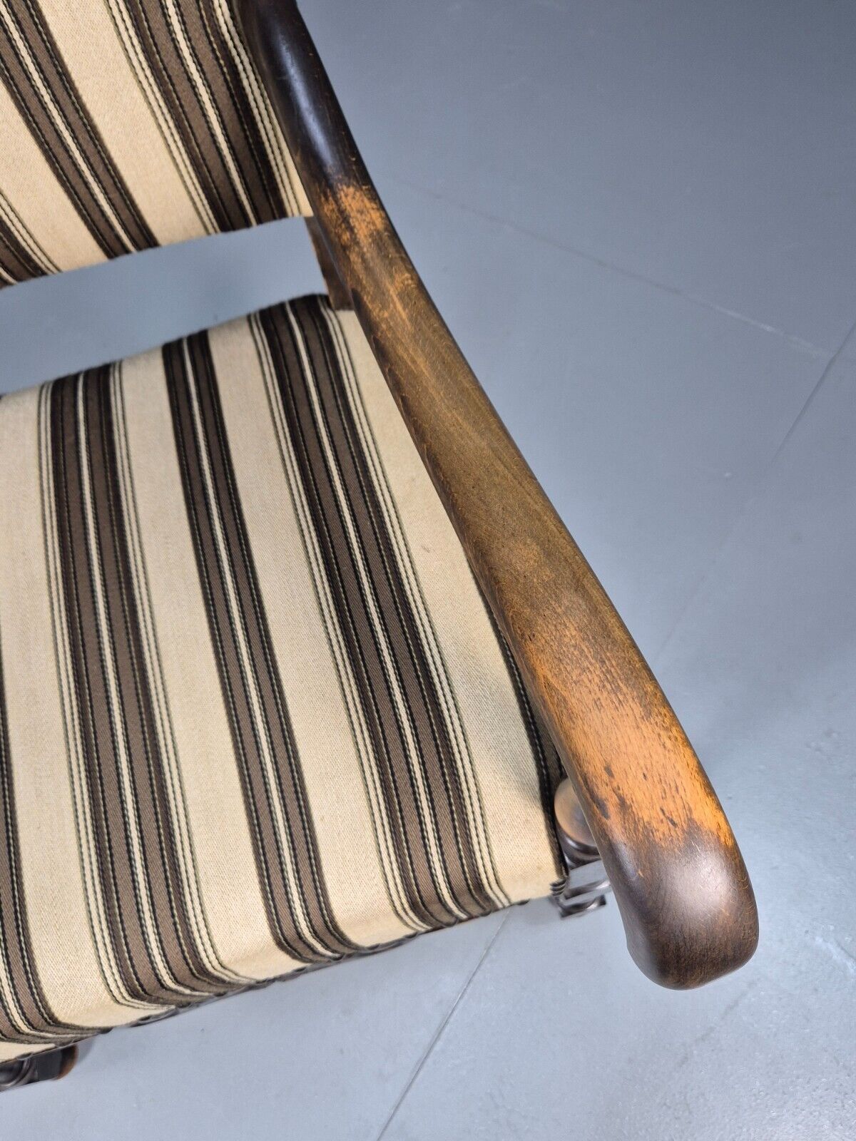 Vintage Danish Baroque Style Elbow Chair Striped Wool Upholstery EB9383 VCAR - UKDK FURNITURE