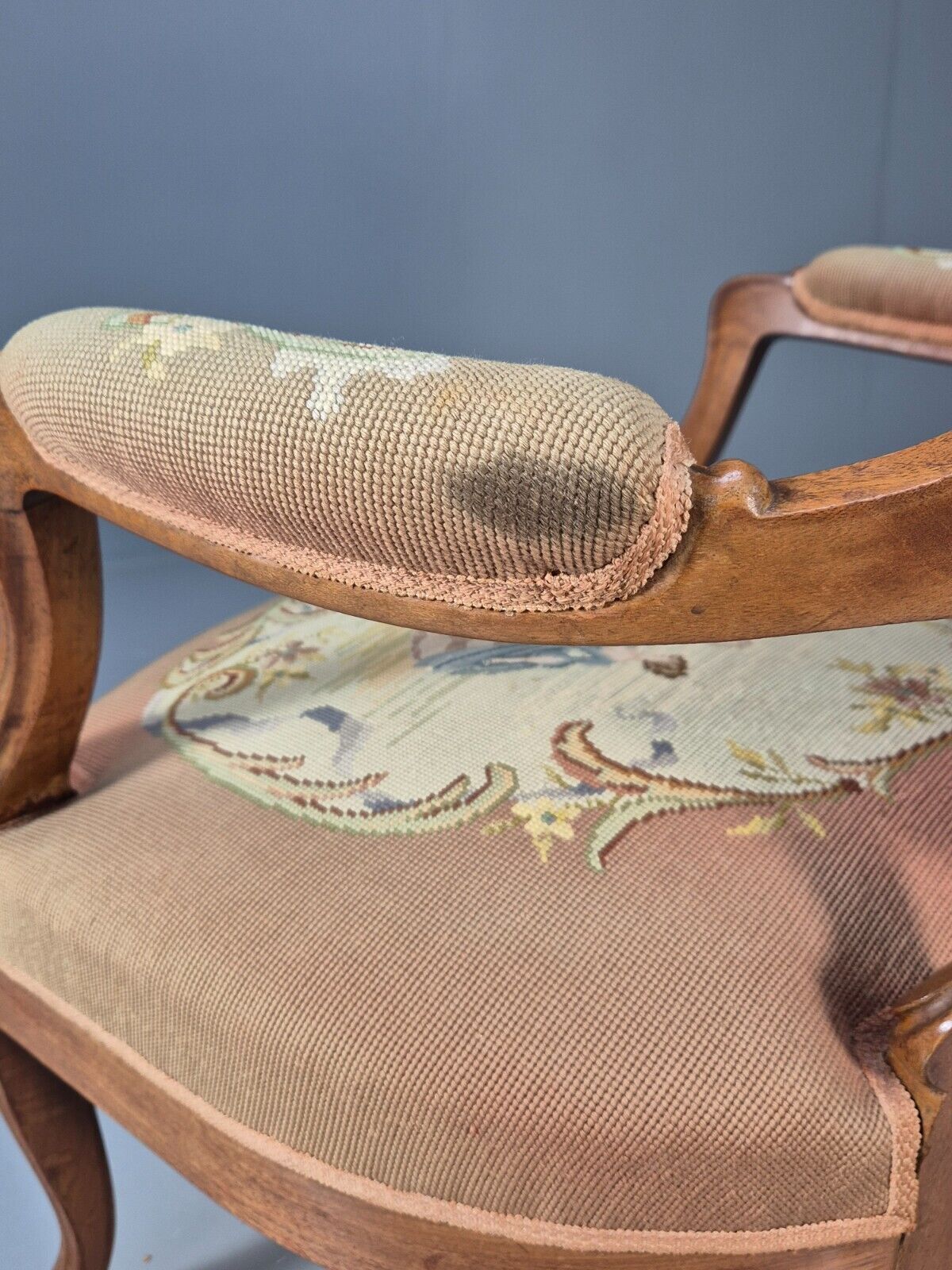 Vintage Danish Rococo Style Lounge Chair Figural Tapestry Upholstery EB8982 VCLO - UKDK FURNITURE