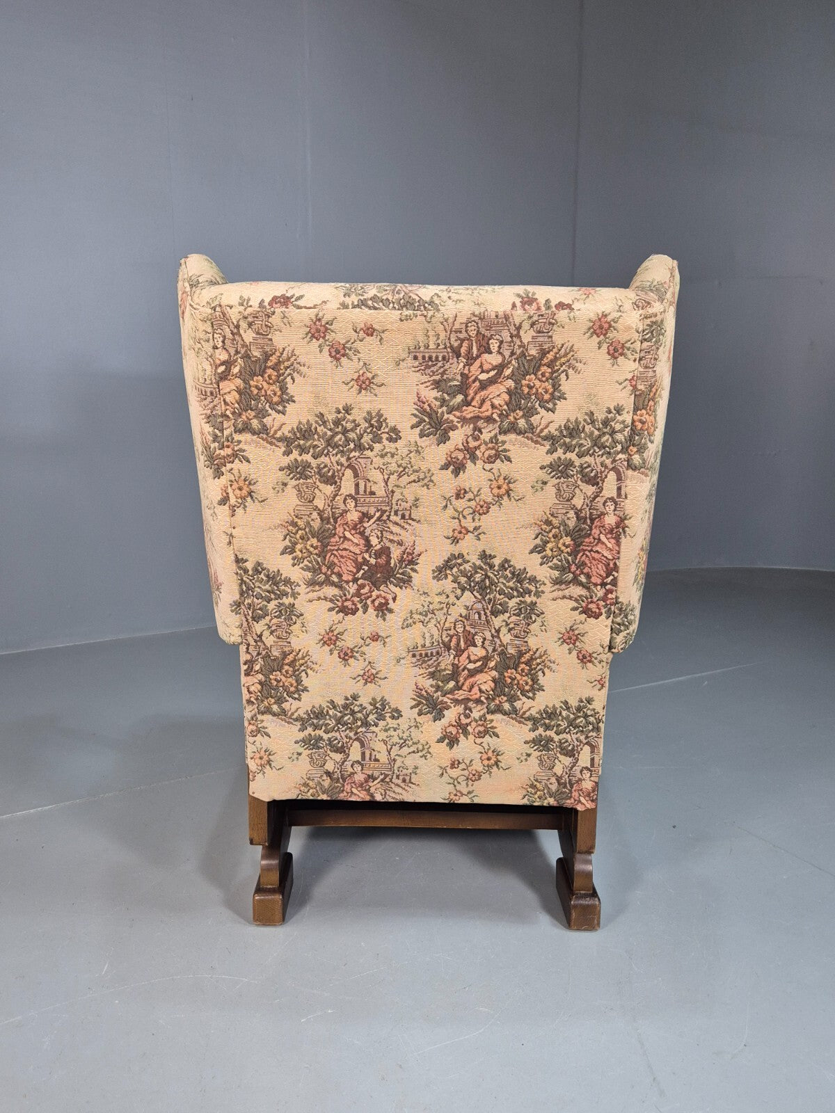 Vintage Wing Back Rocking Chair Floral Upholstery Beech Frame 1950s EB7936 MNOR - UKDK FURNITURE