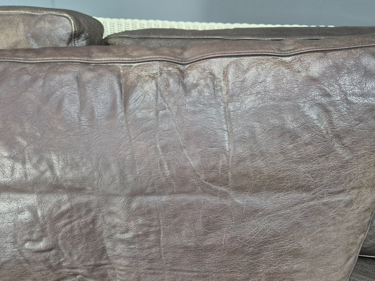 Vintage 2 Seat White Lloyd Loom Sofa Later Black Leather Cushions EB9448 V2SS - UKDK FURNITURE