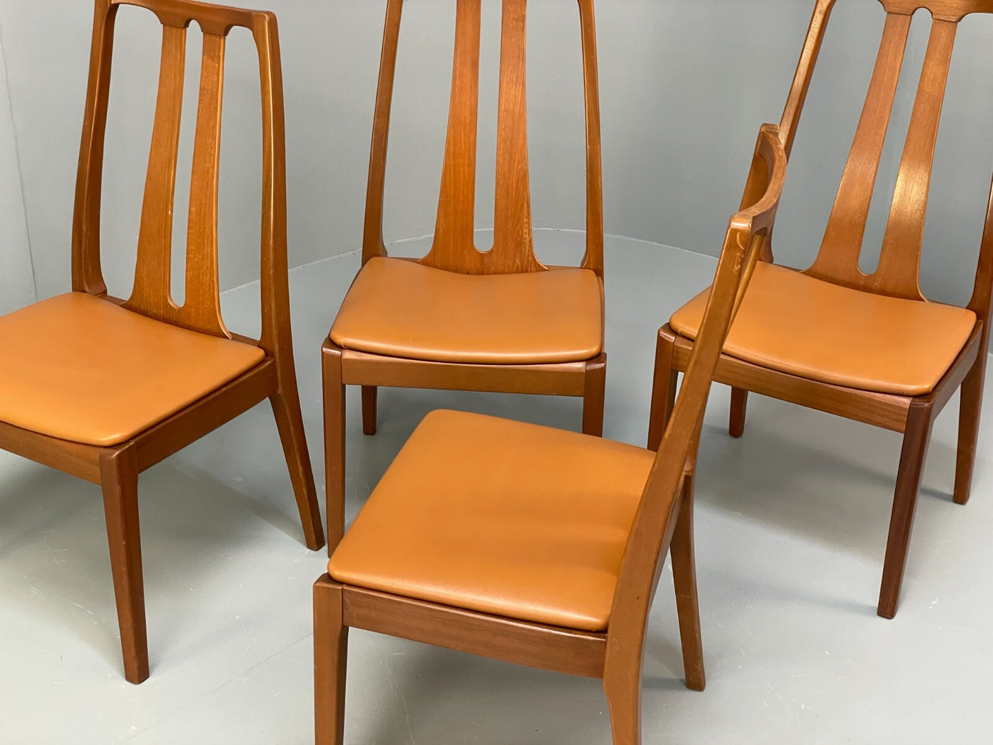 Vintage Nathan Tan Dining Chairs Set Of 4 Vinyl Mahogany 1970s EB9727 MDIN - UKDK FURNITURE