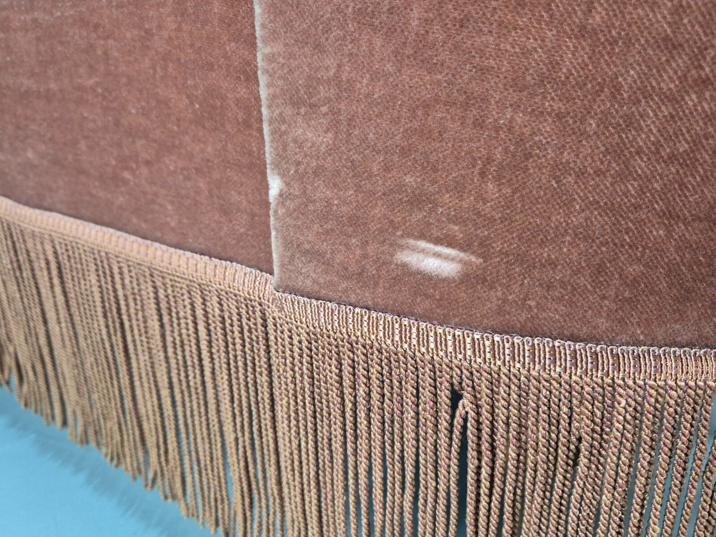 Vintage Danish Art Deco Chaise Lounge Pink Velour Tassels 1930s EB9664 VCHA - UKDK FURNITURE