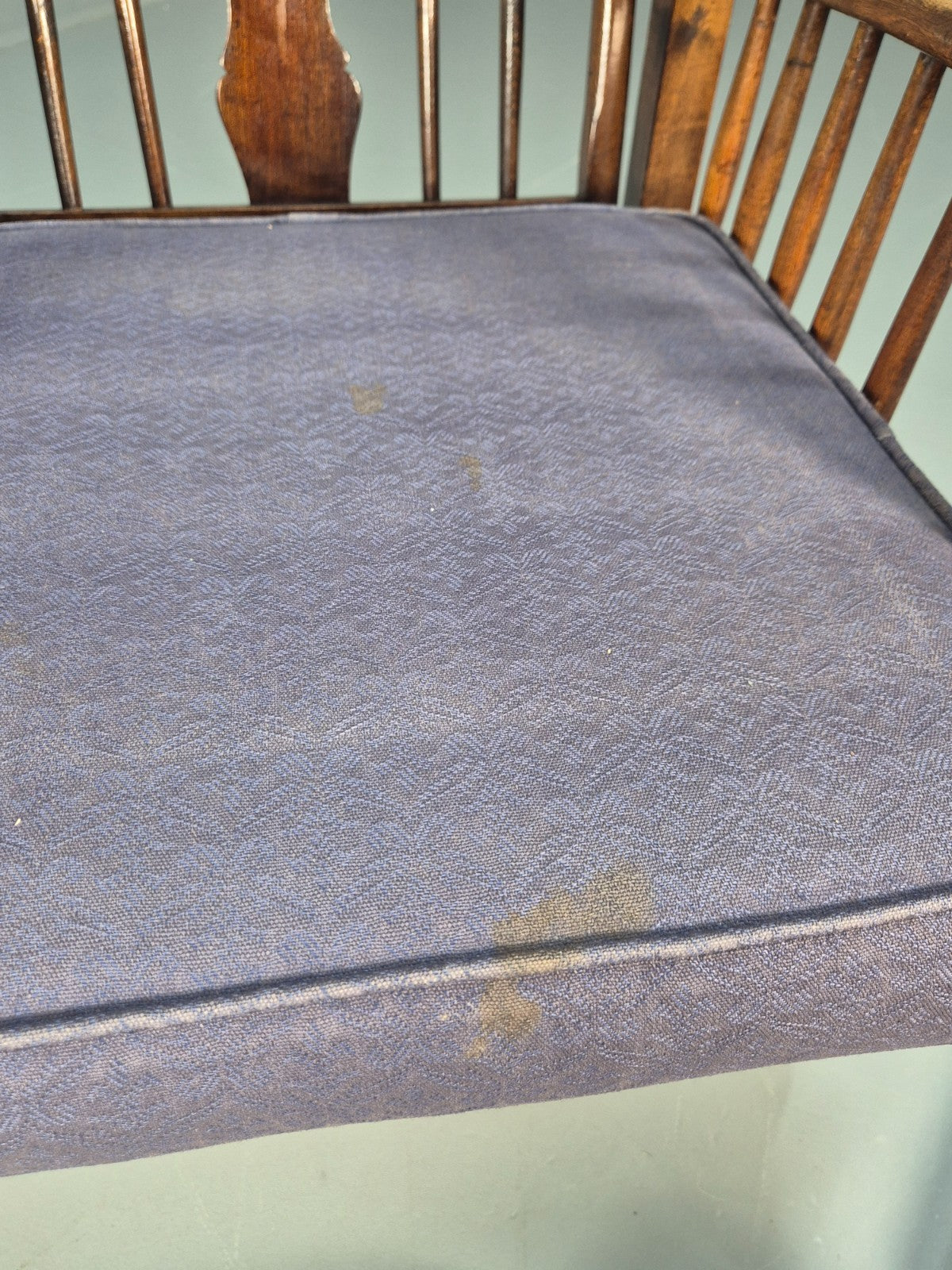 Antique Oak Wheel Back Folding Chair Purple upholstery 1900s EB10629 VCAR18