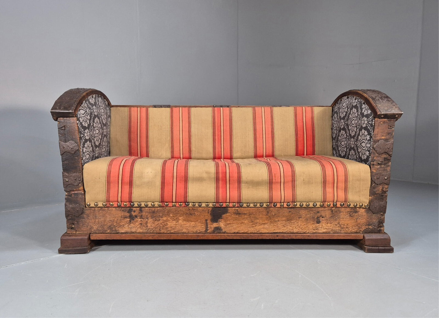Antique Danish Oak Chest Two Seater Sofa Striped Stamped 19th Cent EB9602 V2SS - UKDK FURNITURE