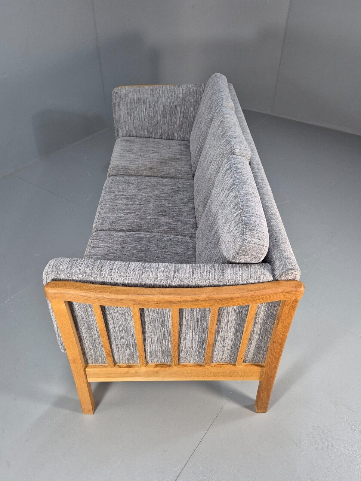 Vintage Danish Three Seat Sofa Grey Fabric Stouby Style Beech Ends EB9099 M3SS - UKDK FURNITURE