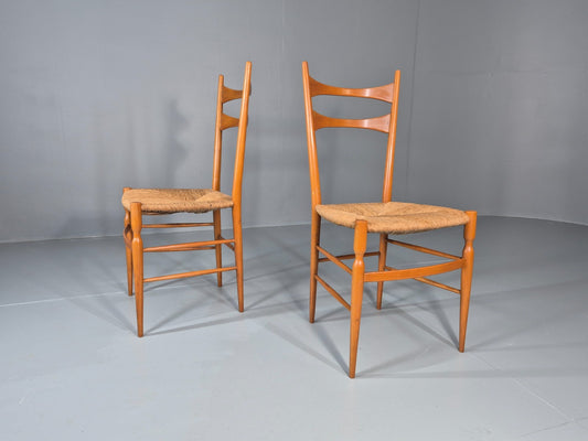 2 1950s Italian Wanut Dining Chairs Chiavari Mid Century Modern EB11781 MDIN1