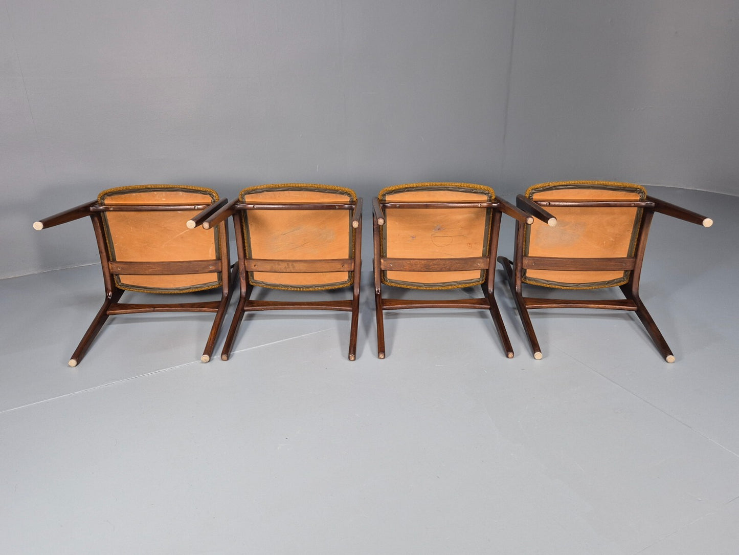 4 Vintage Danish Farso Stolefabrik Walnut Orange 19060s MCM EB9537 MDIN - UKDK FURNITURE