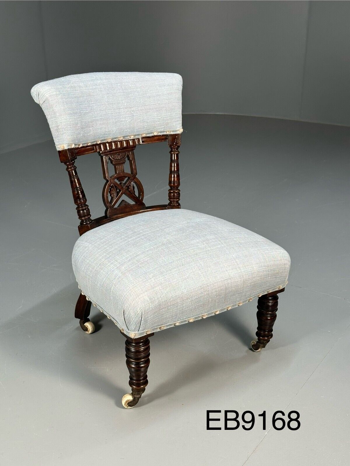 Vintage Lounge Chair Light Blue Mahogany Edwardian Nursing Chair EB9168 VCLO - UKDK FURNITURE