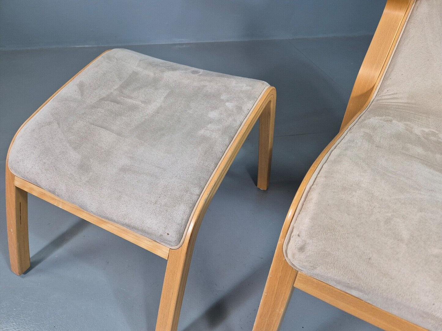 Vintage Danish Lounge Chair Footstool Faux Suede Bentwood MCM Retro EB7397 MNOR - UKDK FURNITURE