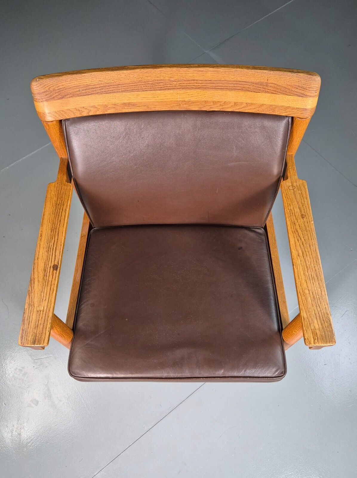 Vintage Scandinavian Elbow Chair Brown Leather Oak Frame Retro MCM EB7021 MNOR - UKDK FURNITURE