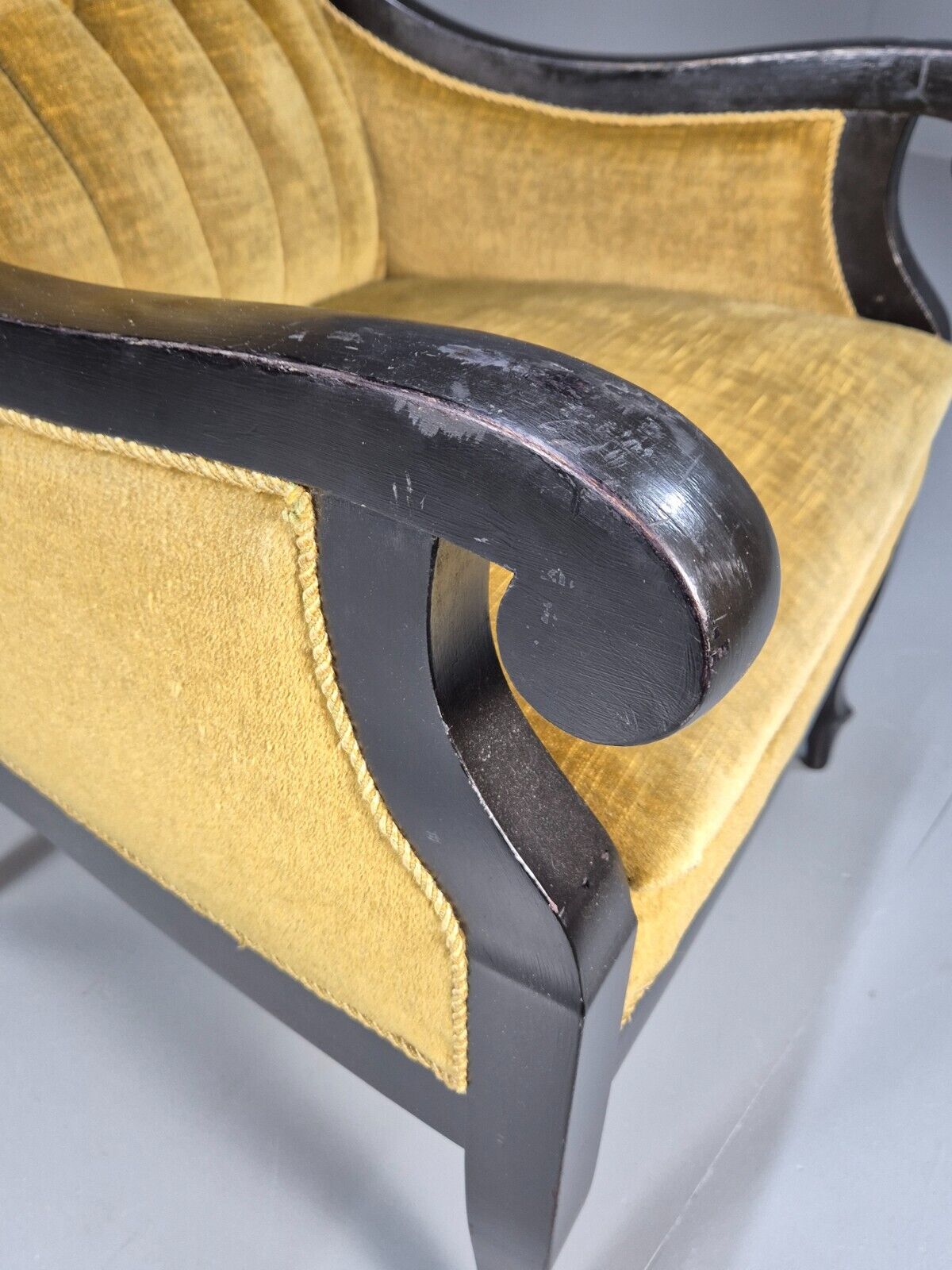 Vintage danish Lounge Chair Gold Velour Wood Frame Empire Style EB8933 VCLO - UKDK FURNITURE