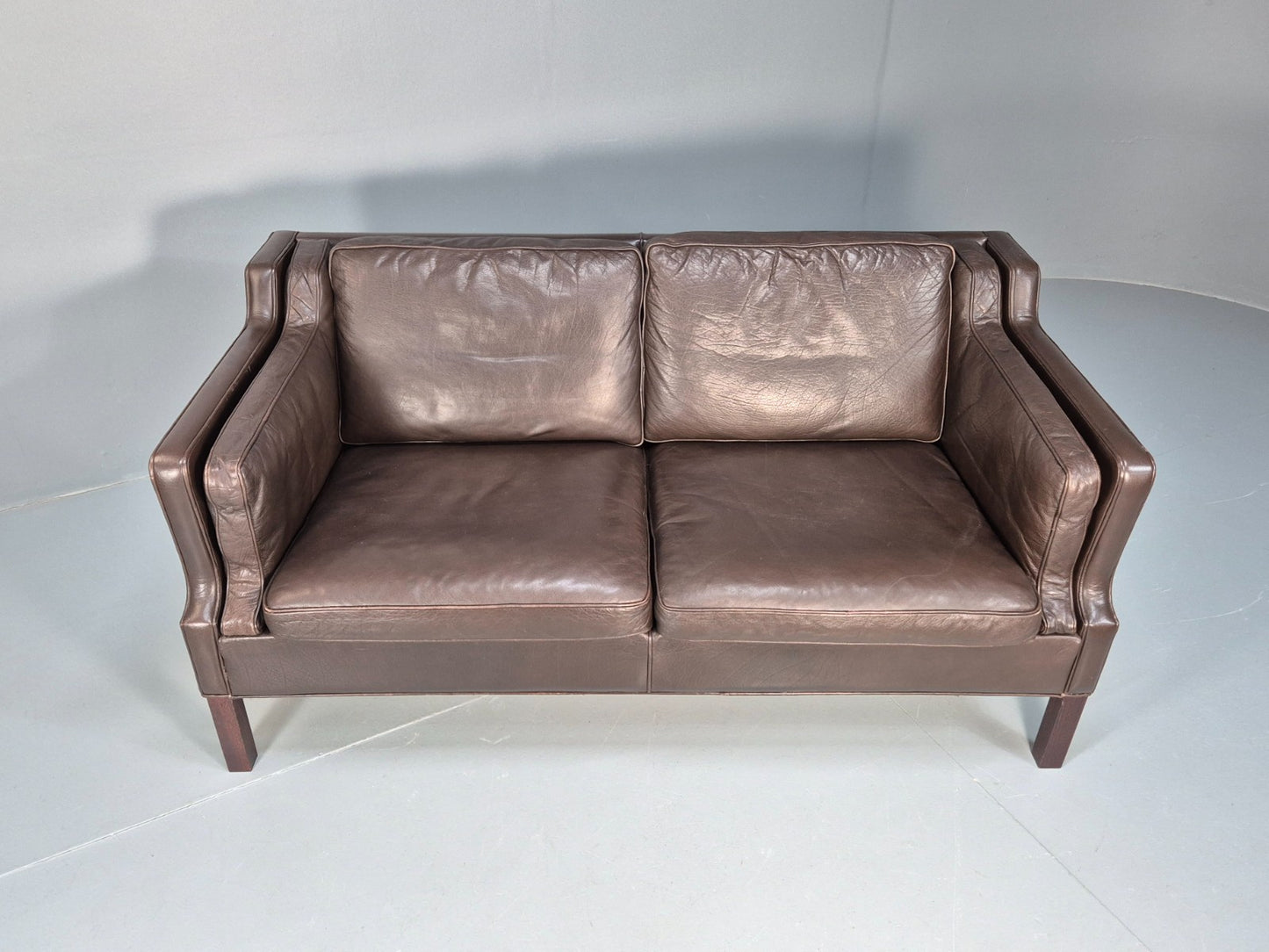 Midcentury Two Seater Sofa Brown Leather Vintage Danish 1970s Retro EB10101 M2SS3