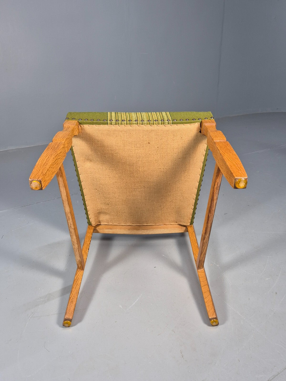 6 Kjaenulf Oak Danish Dinning Chairs Green Stripe Upholstery 1970s EB9536 MDIN - UKDK FURNITURE