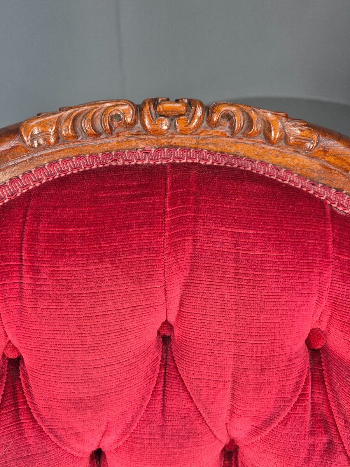 Vintage Fauteuil Chair Red Buttoned Velour Mahogany Antique 1900s EB8440 VCAR - UKDK FURNITURE