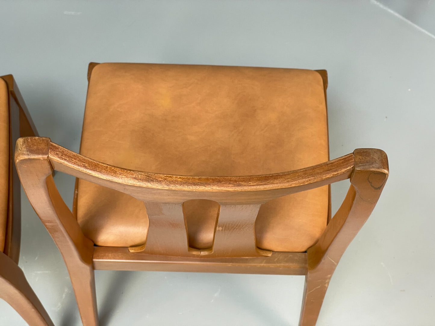 Vintage Nathan Tan Dining Chairs Set Of 4 Vinyl Mahogany 1970s EB9728 MDIN - UKDK FURNITURE