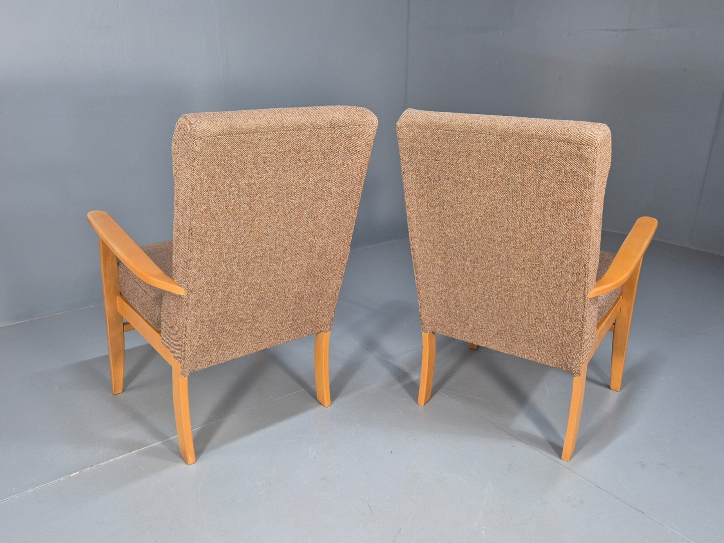 Vintage Oatmeal Armchairs Beech Frame Pair Retro Design EB9489 MNOR - UKDK FURNITURE