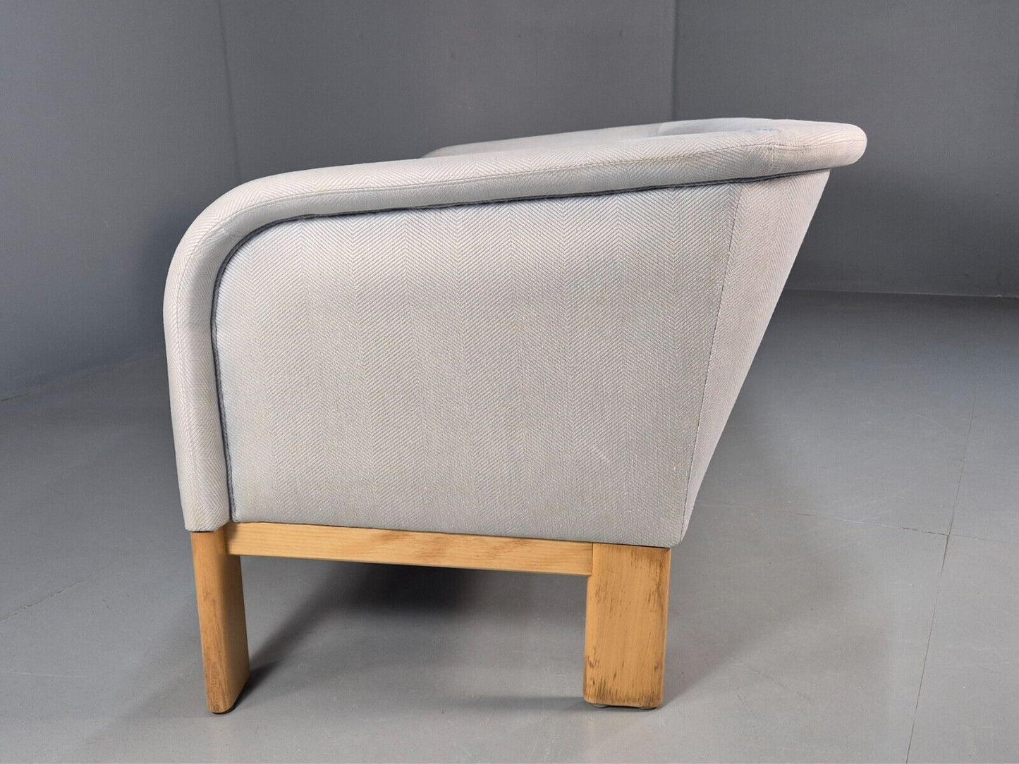 Vintage Swedish 2 Seat Sofa Blue wool Oak 1980s Curved Form Retro Eb7762 M2SS - UKDK FURNITURE