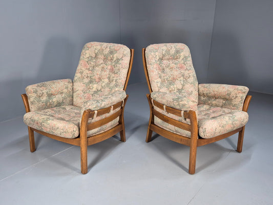 2 Vintage Ercol Lounge Chairs Saville Model Floral Cotton 1980s EB9452 MNOR - UKDK FURNITURE
