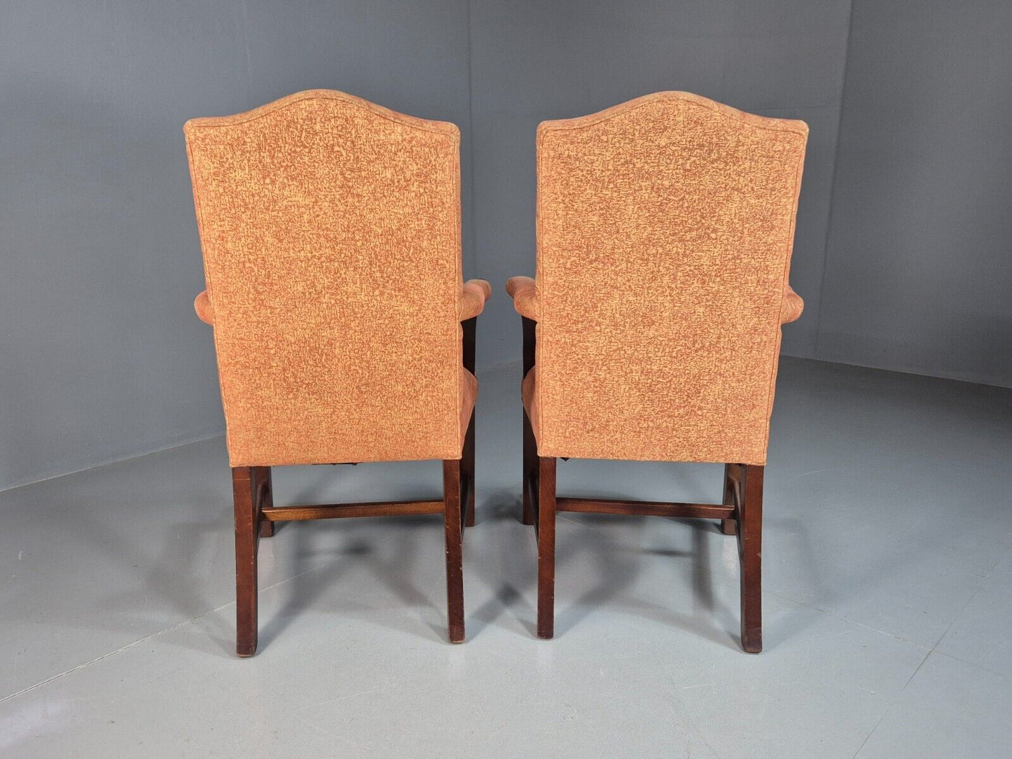 2 Vintage Lounge Chair Peach Floral Cotton Georgian Style 1980 Repro EB8215 VCLO - UKDK FURNITURE