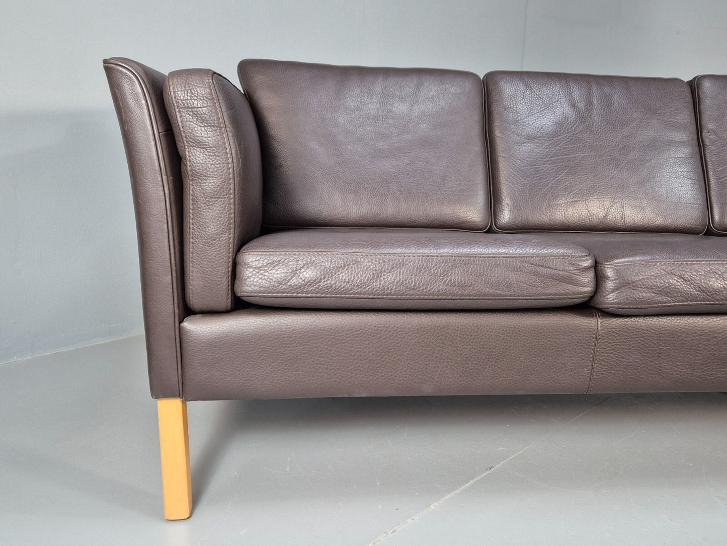Vintage Danish 3 Seat Black leather Sofa 1980s Retro MCM EB9072 M3SS - UKDK FURNITURE
