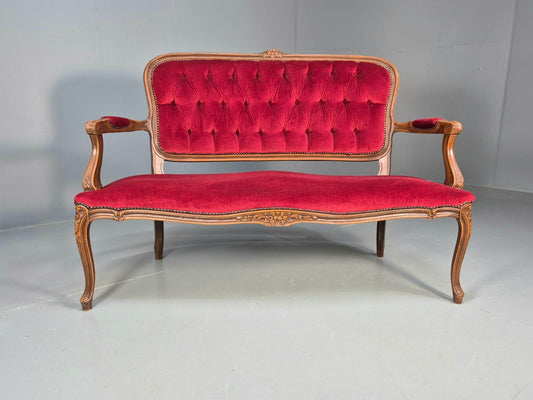 Vintage 2 Seat Sofa Red Velour French Antique Style 1980s Repro EB8655 V2SS - UKDK FURNITURE