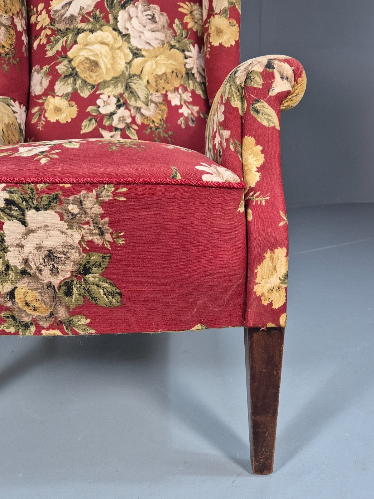 Vintage Danish Lounge Chair Wingback Floral Cotton Print 1950s Retro EB9540 MNOR - UKDK FURNITURE