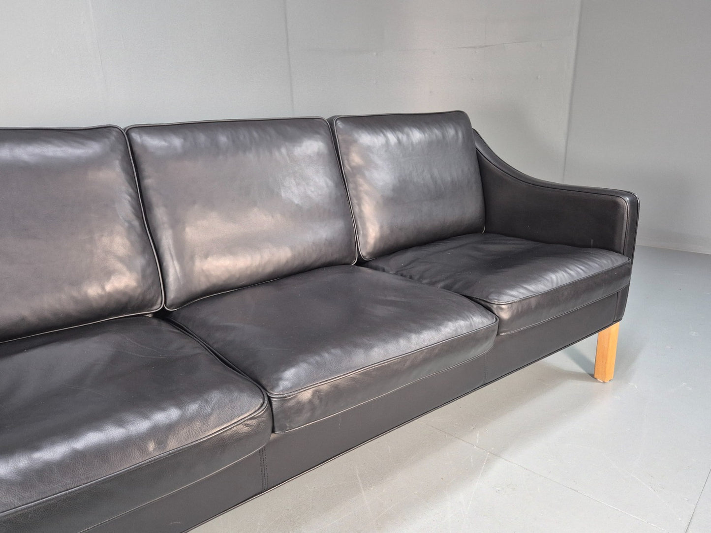 Vintage Hurup Danish 3 Seat Black Leather Sofa Mogensen 1980s Retro EB9966 M3SS2