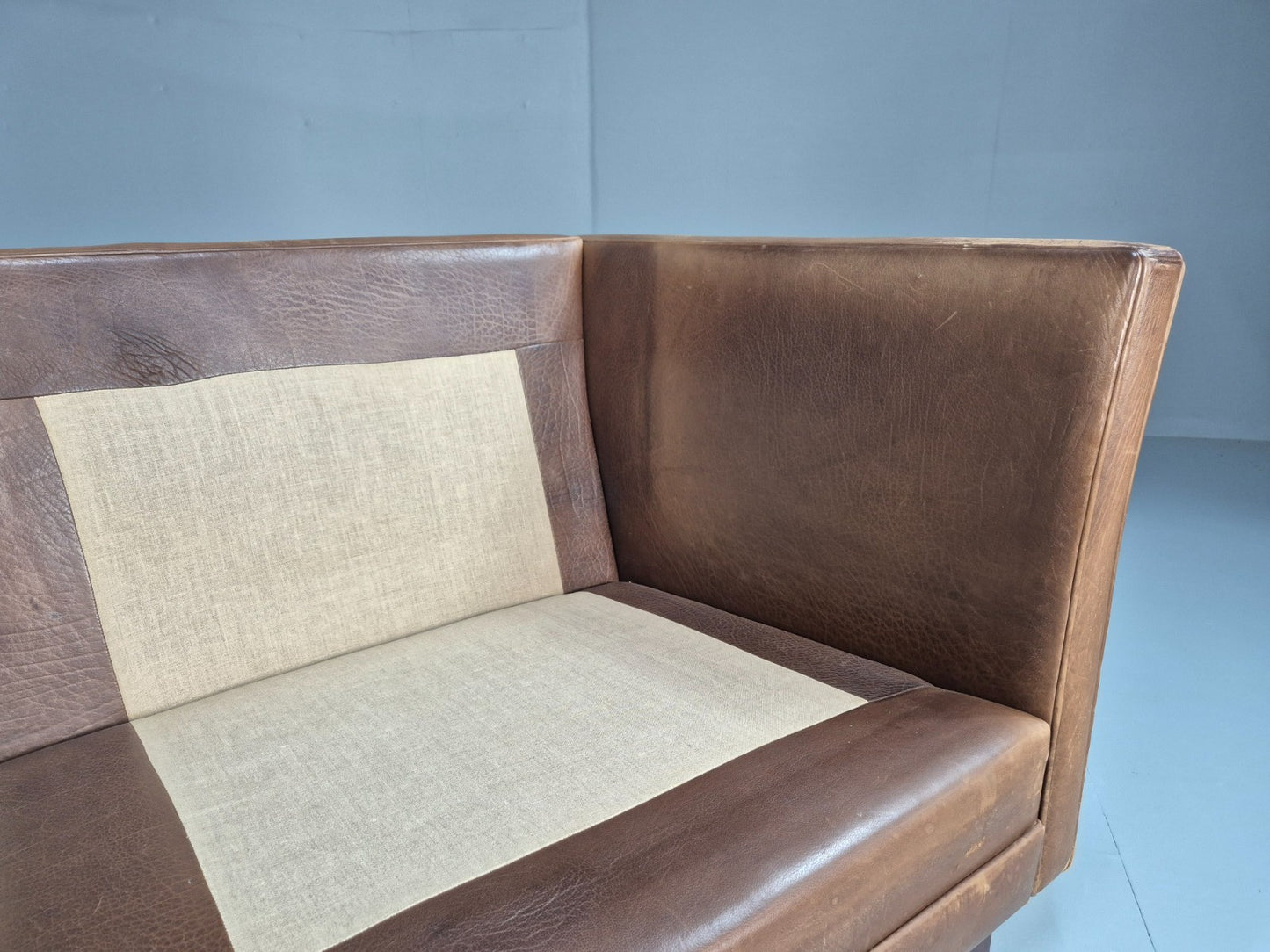 Mid Century 3 Seater Leather Sofa Danish Tan Leather  1970s Retro EB10102 M3SS8