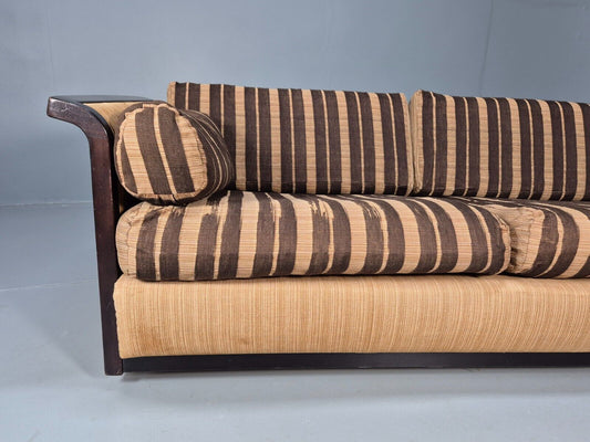 Vintage 3 Seat Sofa Brown and Cream Stripe Hardwood Frame 1970s EB8892 M3SS - UKDK FURNITURE