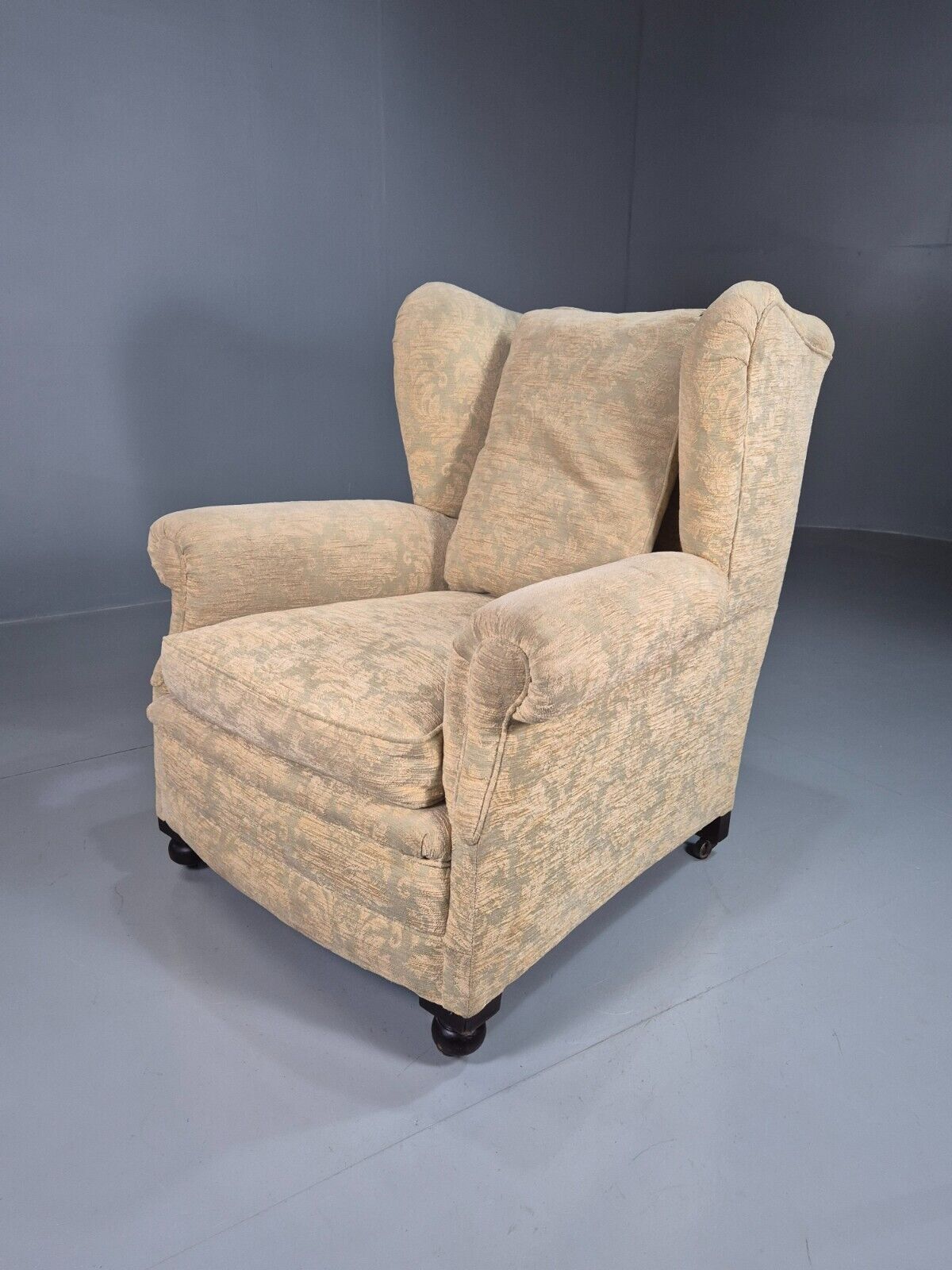 Vintage Wing Back Lounge Chair Floral Damask Edwardian Antique EB7787 MNOR - UKDK FURNITURE