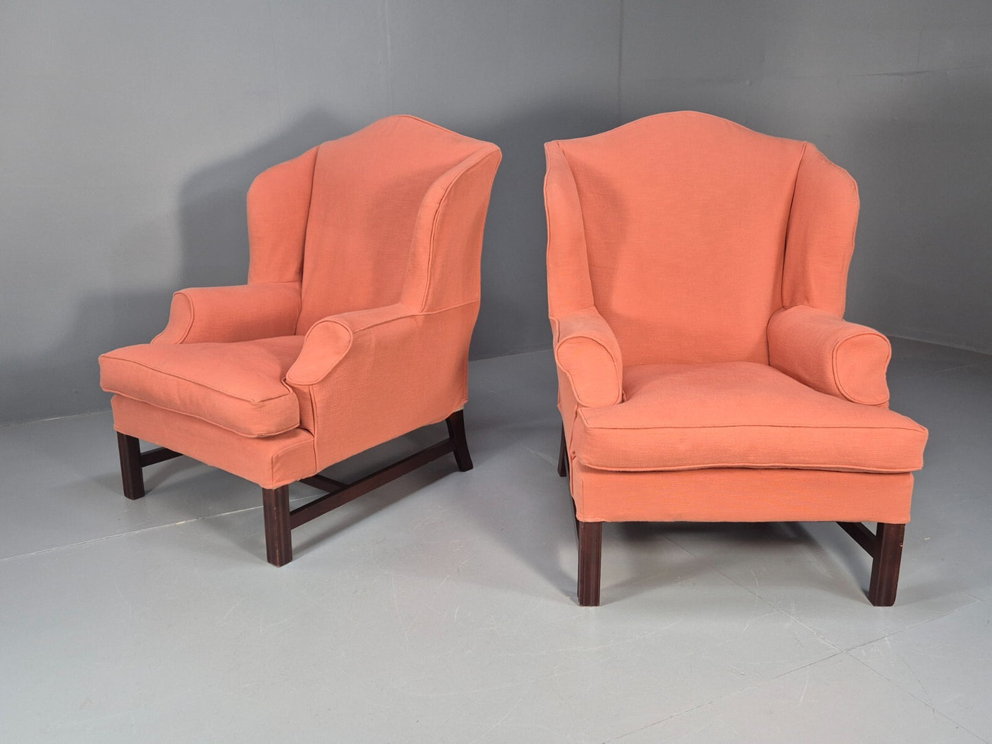 2 Vintage Georgian Style Wingback Armchairs 1950s Reproduction EB9469 VCLO - UKDK FURNITURE