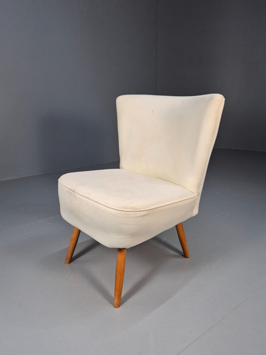 Vintage Danish Cocktail Chair 1950s Cream Cotton Upholstery EB8922 MNOR - UKDK FURNITURE
