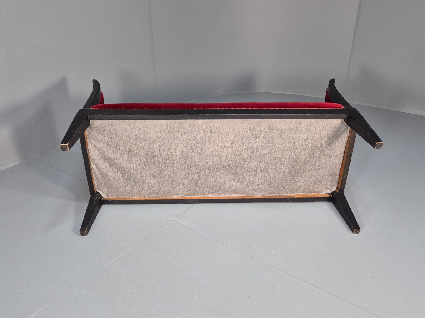 Vintage Danish Empire Style Sofa Red Velour Black Frame 1940s EB9632 V2SS - UKDK FURNITURE