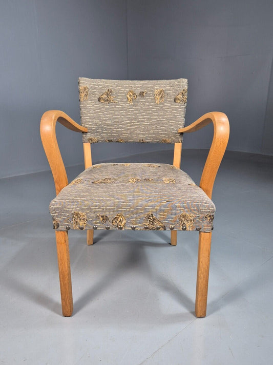 Vintage Danish Elbow Chair Tiger Motif Grey Beech Wood 1950s Retro EB8005 MDIN - UKDK FURNITURE