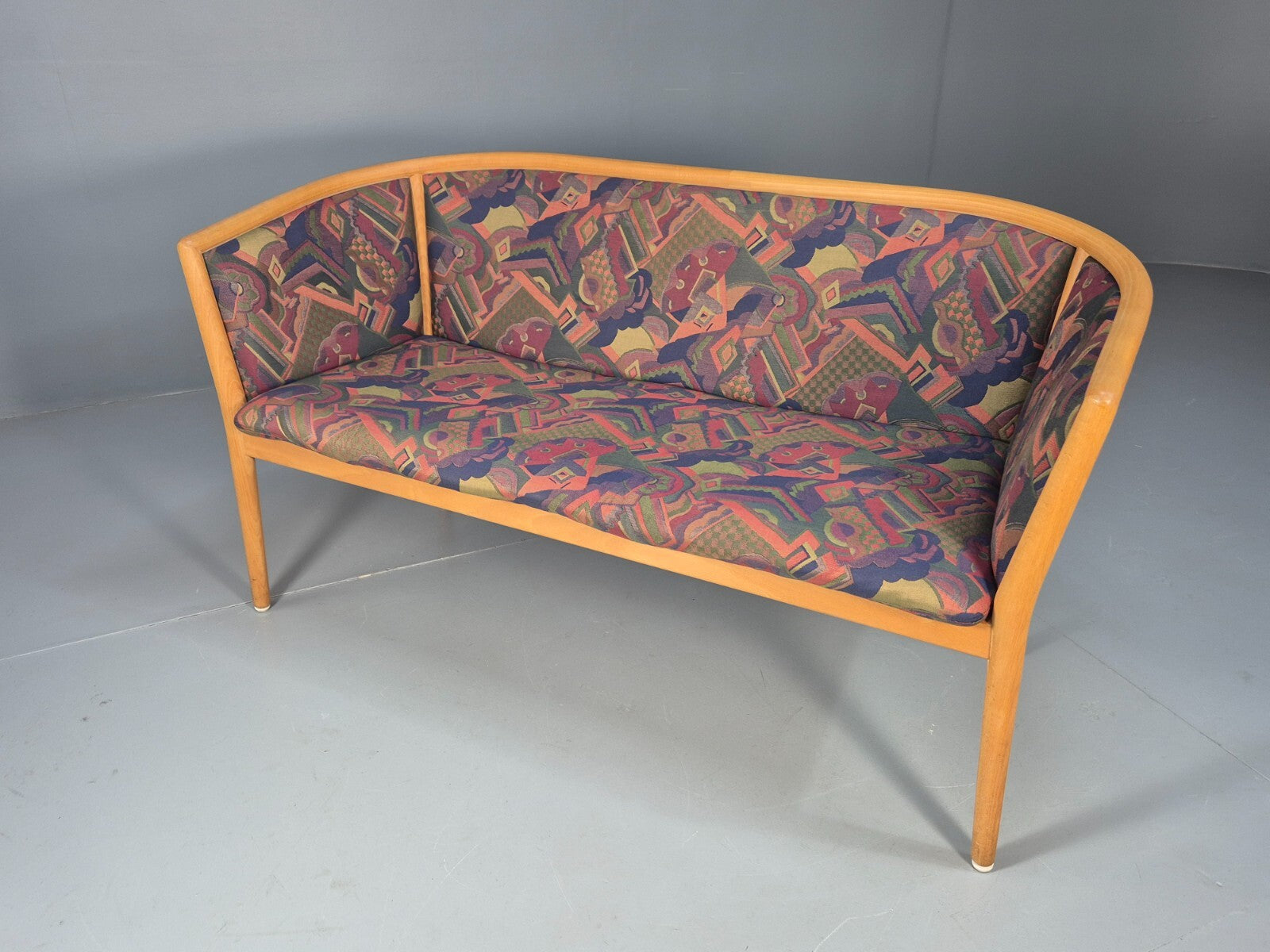 Vintage 2 Seater Sofa Curved Beech Frame Multicoloured 1980s Danish EB9290 M2SS - UKDK FURNITURE