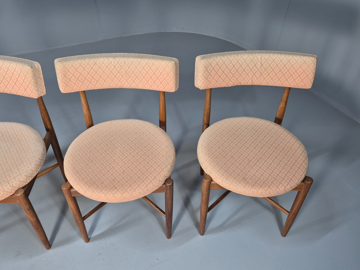 6 G Plan Round Seat Dining Chairs Pink Cotton Upholstery 1970s Retro EB9494 MDIN - UKDK FURNITURE