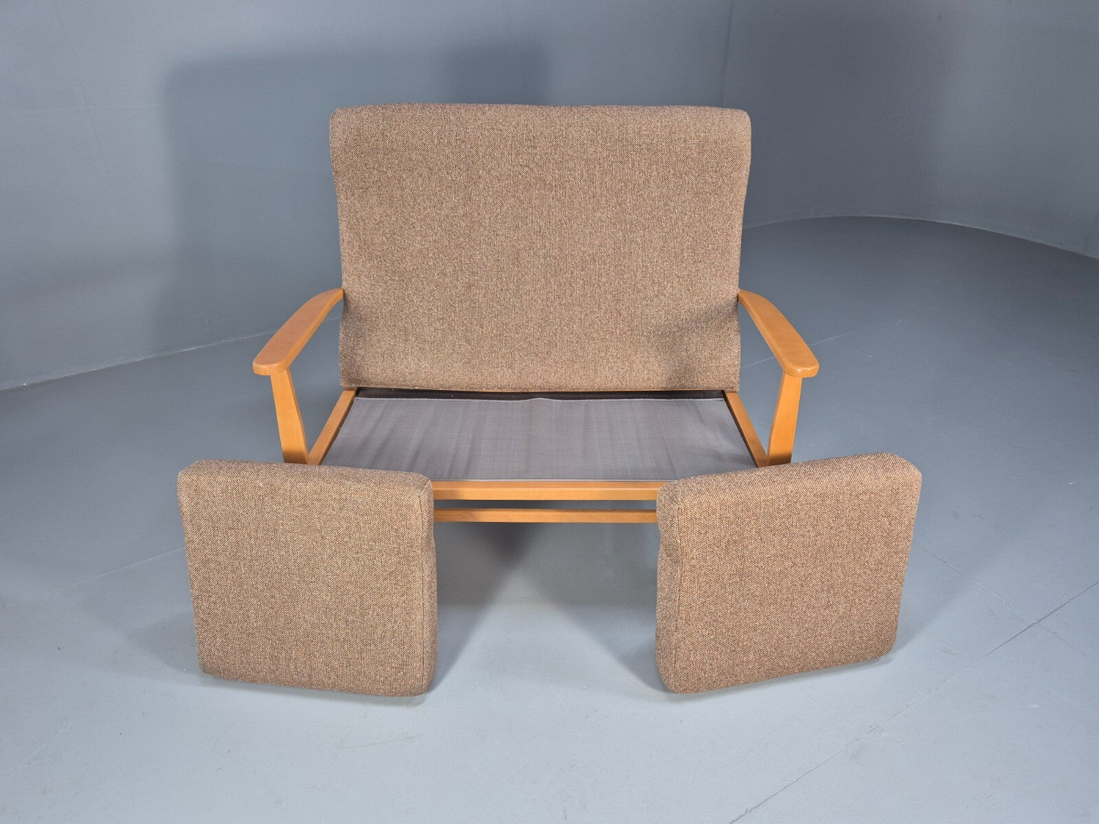 Vintage 2 Seater Sofa Beige Fabric Beech Frame Danish Design EB9490 M2SS - UKDK FURNITURE